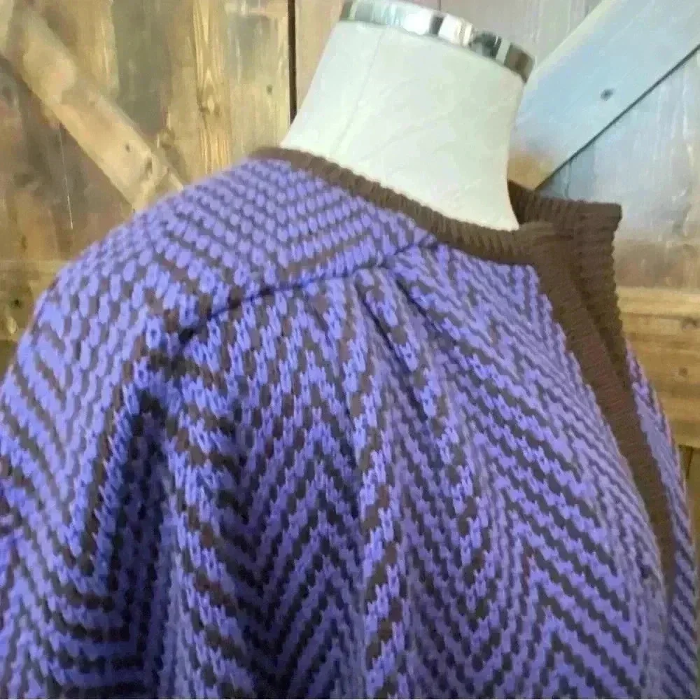 VINTAGE Valentino wool open front cardigan purple brown herringbone Sz IT42 US8